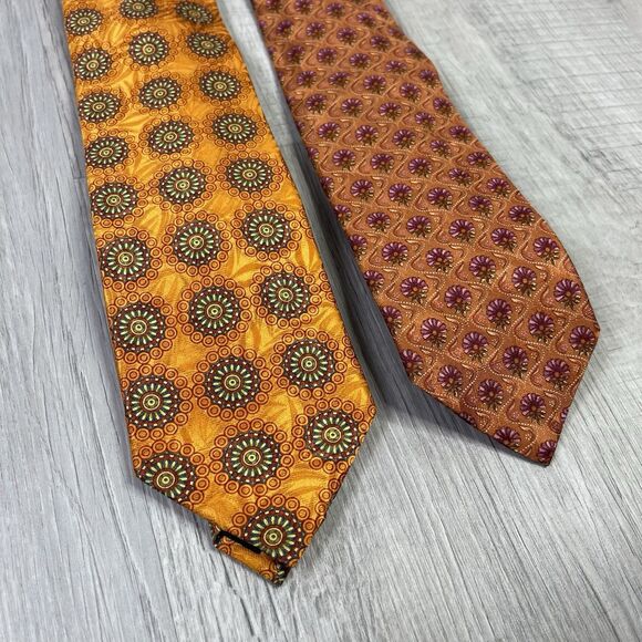 ERMENEGILDO ZEGNA Mens 100% Silk Necktie ITALY Luxury FLORAL Lot 2 Orange EUC - Picture 4 of 8
